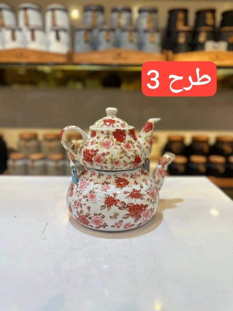 کتری قوری لعابی فانتزی گلدار وارداتی 6 طرح - تصویر 3