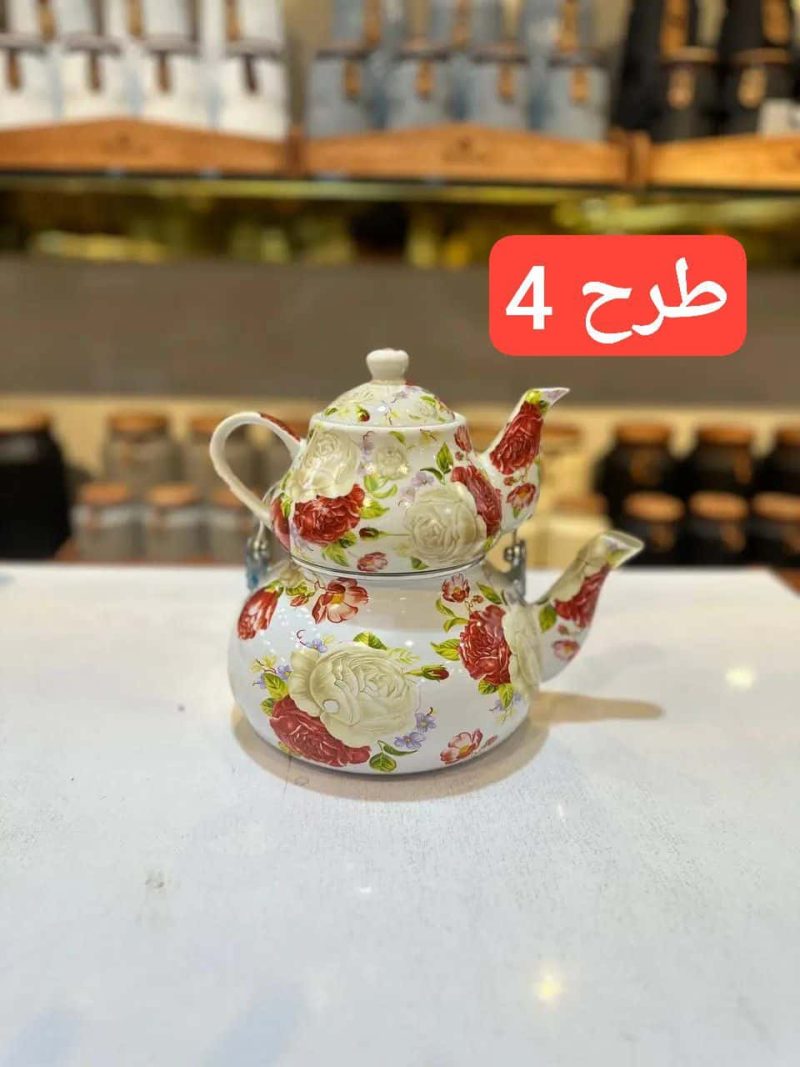 کتری قوری لعابی فانتزی گلدار وارداتی 6 طرح - تصویر 4