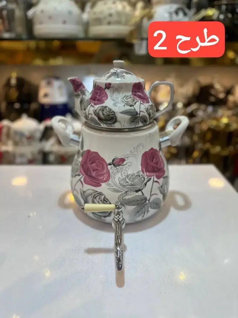 کتری قوری لعابی شیردار 5 لیتری در 4 طرح - Image 2