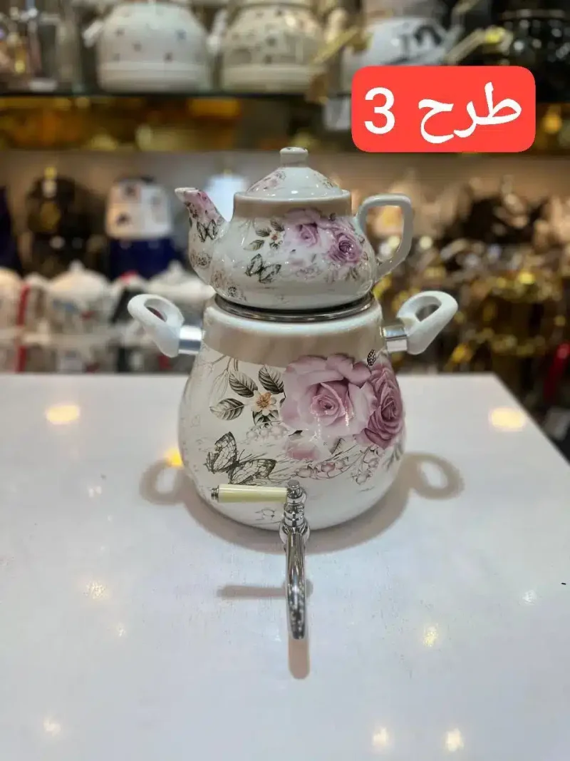 کتری قوری لعابی شیردار 5 لیتری در 4 طرح - Image 3