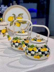 کتری تک لعابی خمره ای 2 سایز طرح لیمو