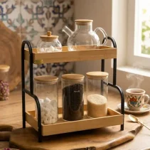 استند رومیزی کابینتی 2طبقه چوب و فلز